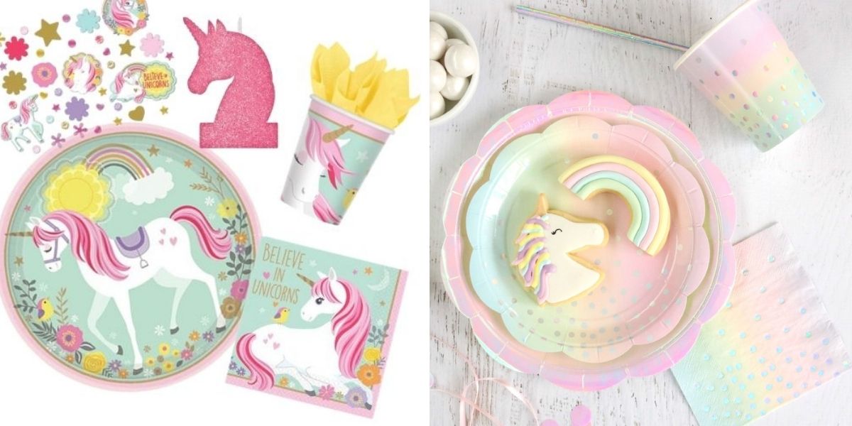 PASTEL UNICORN GIRLS BIRTHDAY PARTY DECORATIONS Tableware 3 x FAN  DECORATIONS